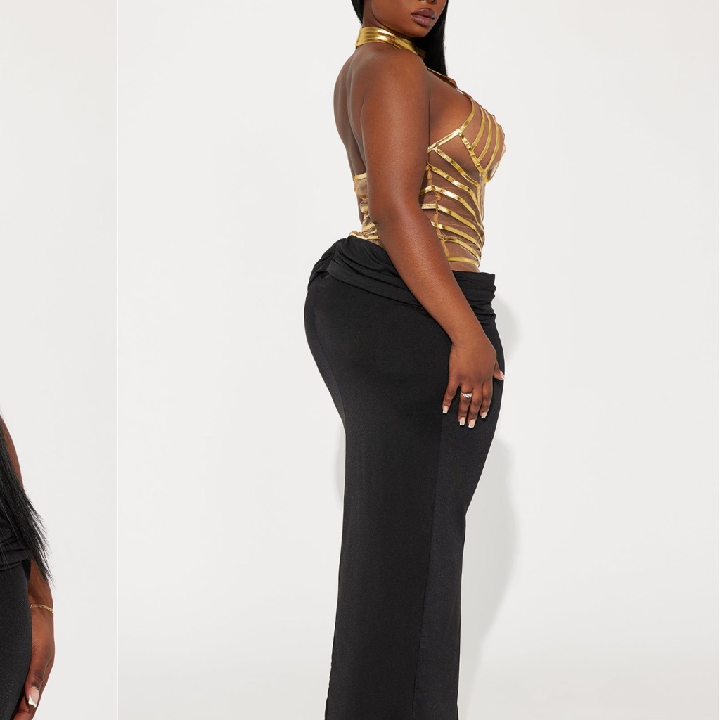 Fashion Nova Gold And Black Backless Dress
